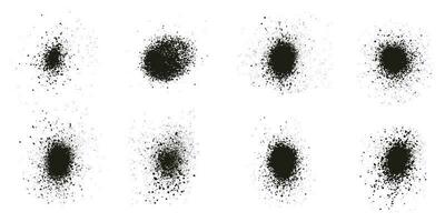 Spray, Spatter and Grunge Effect. Circle Dots, Grain Texture. Black Round Brush Splatter. Abstract Graphic Design Element. Distress Noise, Ink Splash. Isolated Vector Illustration.