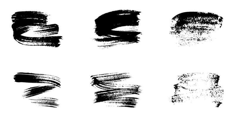 Brush Stroke Abstract Set. Grunge Paintbrush, Black Ink Texture. Paint Splatter, Dirty Splash. Watercolor Scratch. Brushstroke Design Element. Isolated Vector Illustration.