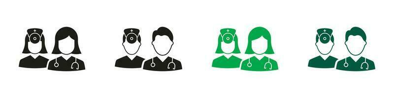 Doctors and Nurse Team Silhouette Icon Set. Healthcare Professional, Hospital Staff Black and Color Symbol Collection. Medical Specialists Group Solid Pictogram. Isolated Vector Illustration.