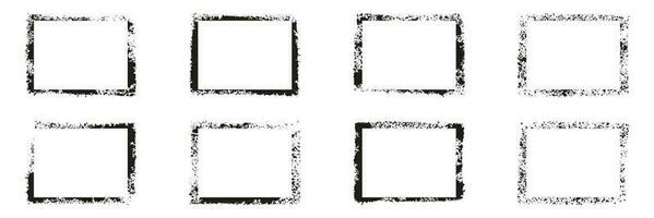 Frame Rough Texture Black Set. Blank Retro Frame. Grunge Border Collection. Rectangle Paint Spray. Abstract Design. Edge with Splash Effect. Dirty Graffiti Geometry Form. Isolated Vector Illustration.