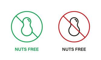 Nut Free Line Icon Set. Nuts Product Stop Sign. Peanuts Forbidden Symbol. Food Allergy on Peanut Logo. No Contain Peanut Label. Avoid Nuts in Food. Isolated Vector Illustration.