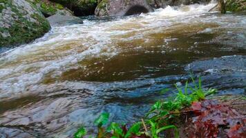 Water flowing at high speed between the rocks after stormy days video