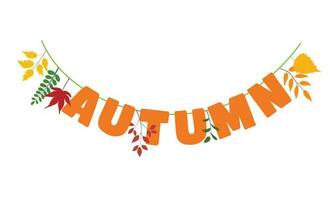 Hello autumn vector.  Autumn design template for decoration, sale banner, advertisement, greeting card and media content. Autumn element illustration. Hello autumn lettering vector isolated on white.