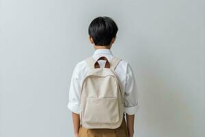 back view of schoolboy with backpack. ai generated photo