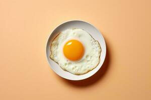 fried egg on a white plate, flat lay. AI Generated photo