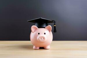 Piggy bank with graduation cap. AI Generated photo