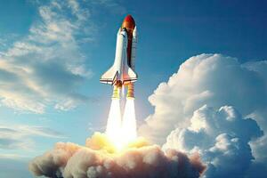 Rocket flying high in the sky. AI generated photo