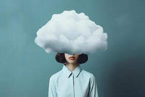 a girl with a cloud covering her head. AI Generated photo