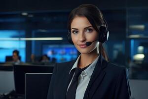 llamada centrar operador con auriculares. ai generado foto