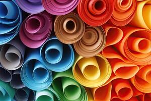 Rolls of colorful paper, close up. photo