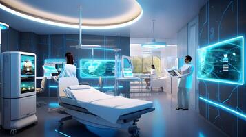 Futuristic healthcare room at modern hospital. AI generated photo