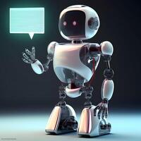 Robot with chat box. Concept of chatbot or ai assistant. photo
