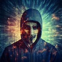 Anonymous hacker. Concept of cybercrime, cyberattack, dark web. AI generated photo