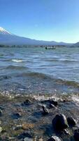 Kawaguchiko Lake with beautiful Mount Fuji during spring. video