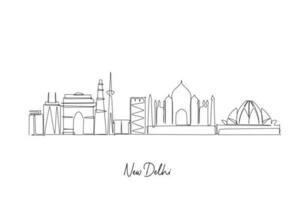 nuevo Delhi India horizonte continuo línea dibujo. vector ilustración para viaje y turismo diseño elemento