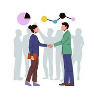 Business people shaking hands, flat vector illustration isolated on white background. Teamwork, partnership, cooperation concept.