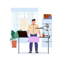 Man working in the office. Vector illustration in a flat style.