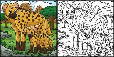 madre hiena y bebé hiena colorante ilustración vector