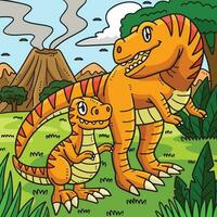 madre tirano saurio Rex y bebé tirano saurio Rex de colores dibujos animados vector