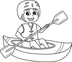 Boy Kayaking Summer Isolated Coloring Page vector