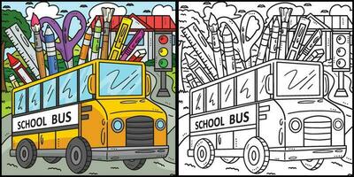 Back To School Bus Coloring Page Illustration vector