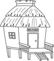 Nipa Hut Summer Isolated Coloring Page for Kids vector