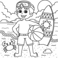 Boy in Swimsuit Outfit Summer Coloring Page vector