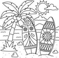 tabla de surf verano colorante página para niños vector