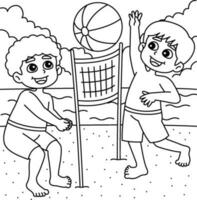 Niños jugando playa vóleibol verano colorante vector