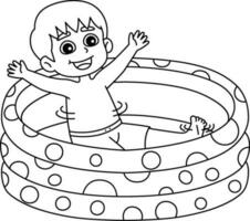 Boy in Swimming Pool Summer Isolated Coloring Page vector