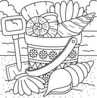 Bucket of Seashells Summer Coloring Page for Kids vector