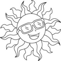 Sun with Happy Summer Isolated Coloring Page vector