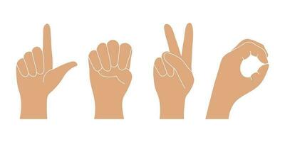 conjunto de humano gesticulando manos expresando diferente sentimientos, iconos, vector