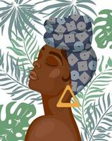 retrato de una hermosa mujer africana con un tocado nacional de perfil. ilustración, vectorial vector