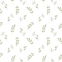 Seamless pattern, small wild flowers and scattered leaves. Floral rustic background, print, textile, wallpaper, vector