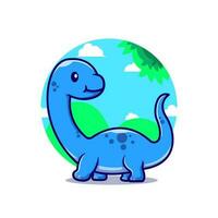 Cute Baby Brontosaurus Cartoon Vector Icon Illustration. Animal Dino Icon Concept Isolated Premium Vector. Flat Cartoon Style