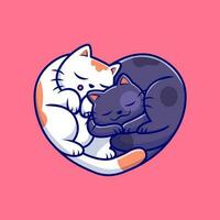 Couple Of Cat Sleeping Together Cartoon Vector Icon Illustration. Animal Love Icon Concept Isolated Premium Vector. Flat Cartoon Style