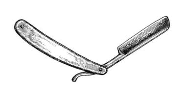 Straight razor. Ink sketch isolated on white background. Hand drawn vector illustration. Vintage style stroke drawing.