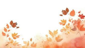 resumen acuarela otoño, naranja, rojo, marrón antecedentes con hojas y salpicaduras vector ilustración. lata ser usado para publicidad, presentación, diseño, invitación, social medios de comunicación, web.