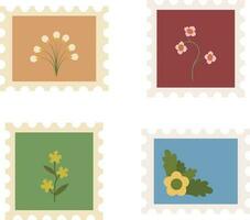 Postage Stamp Classic Flower . Fun postage stamp vector designs for using on envelopes. Mail and post office concept.