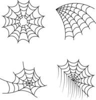 Halloween Spider Web on white background. Spooky Halloween cobweb with spiders. Outline vector illustration