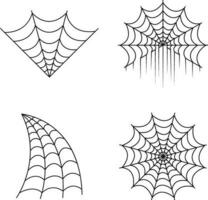 Halloween Spider Web on white background. Spooky Halloween cobweb with spiders. Outline vector illustration