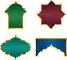 Frame Ramadan. Islamic windows and arches with modern boho design, mosque dome and lanterns.Vector Pro vector