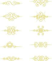 Golden Dividers. Vector isolated golden fancy separators. Classic wedding invitation calligraphy lines.