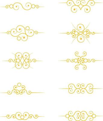 Golden Dividers. Vector isolated golden fancy separators. Classic wedding invitation calligraphy lines.