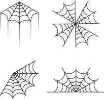 Halloween Spider Web on white background. Spooky Halloween cobweb with spiders. Outline vector illustration