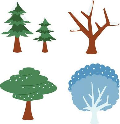 Winter Snow Tree. Colorful vector illustration in flat cartoon style