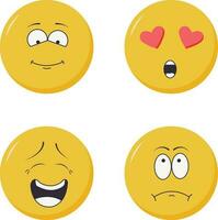 mundo emoji día elemento. mundo emoji día texto en circulo blanco marco con gracioso emoji caras y diferente facial expresiones vector ilustración.