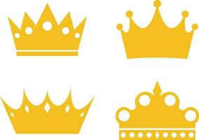 Golden Crown Antique Collection Set Isolated on White Background Vector Illustration