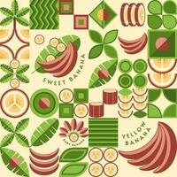 Seamless background with red bananas, banana leaves, slices, bunch of bananas. Good for decoration of food packaging, wrapping, advertising. Vector pattern